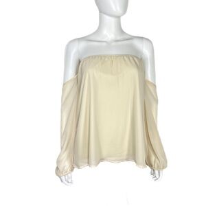 Rachel Kate Beige Off Shoulder Chiffon Lined Blouse